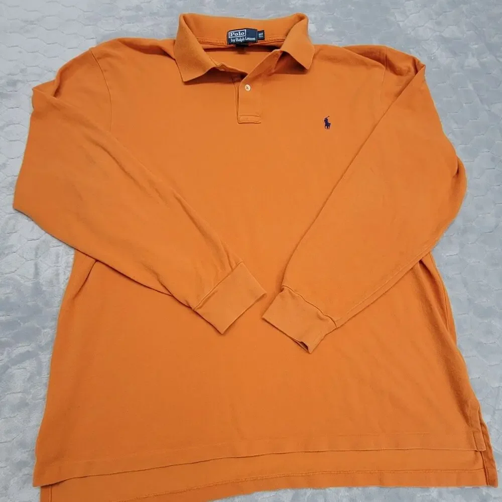 Polo Ralph Lauren Shirt Mens XLT Orange Long Sleeve Pique Cotton Tall Pony